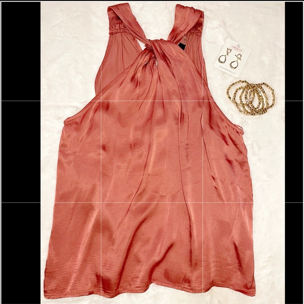Burnt Copper Tank Top with Twist Neck Detail